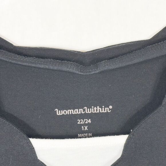 Woman Within Plus Size 1X 22W 24W Top Black Short Sleeve Scalloped Neck 1603 - Picture 4 of 5